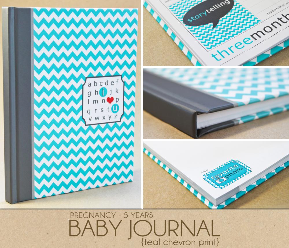 Baby Book - Teal Chevron (125 Designed Journaling Pages To Record Pregnancy Up To 5 Years)